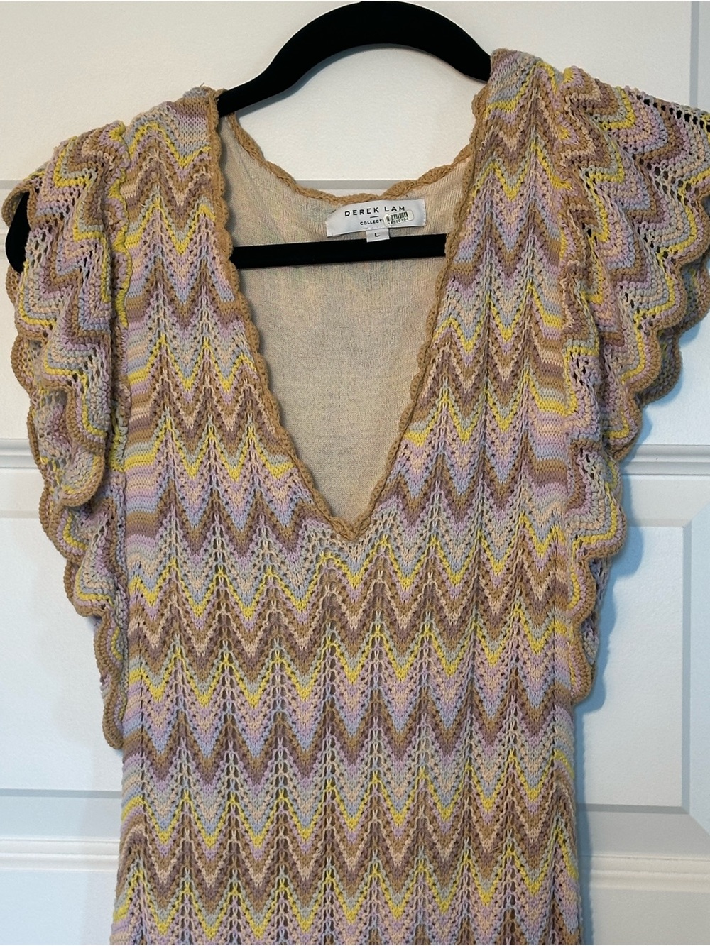 Derek Lam Multicolor Chevron Knit V-Neck Sweater - Pastel Yellow & Lavender